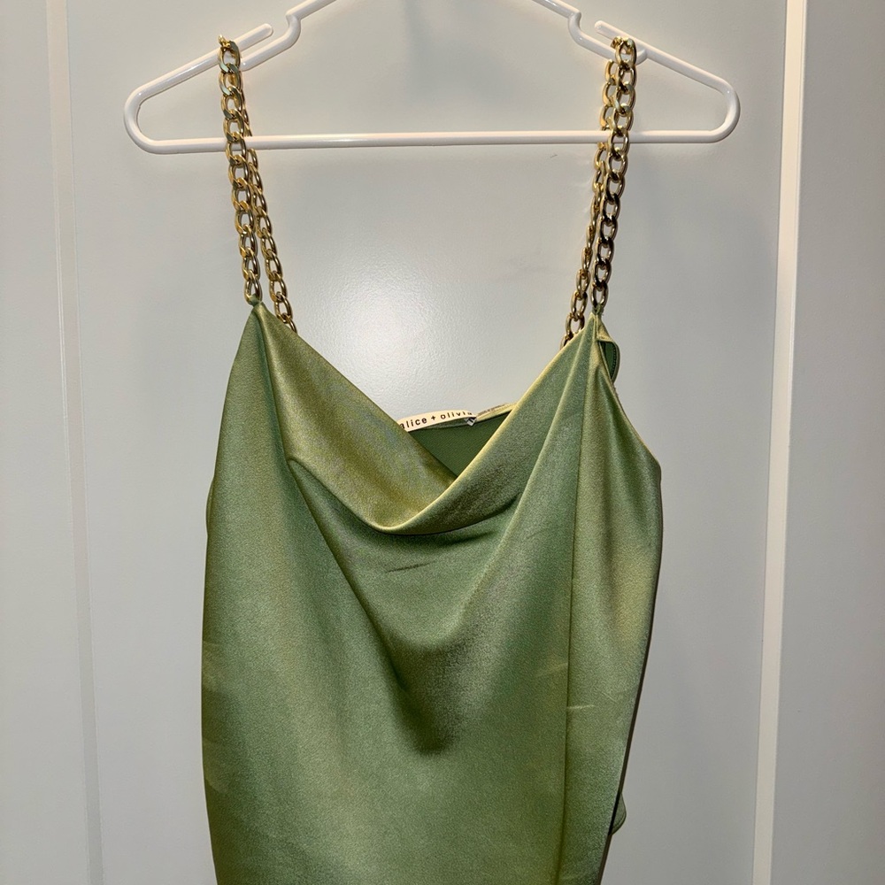 Alice + Olivia Sage Satin Top with Chain Detail